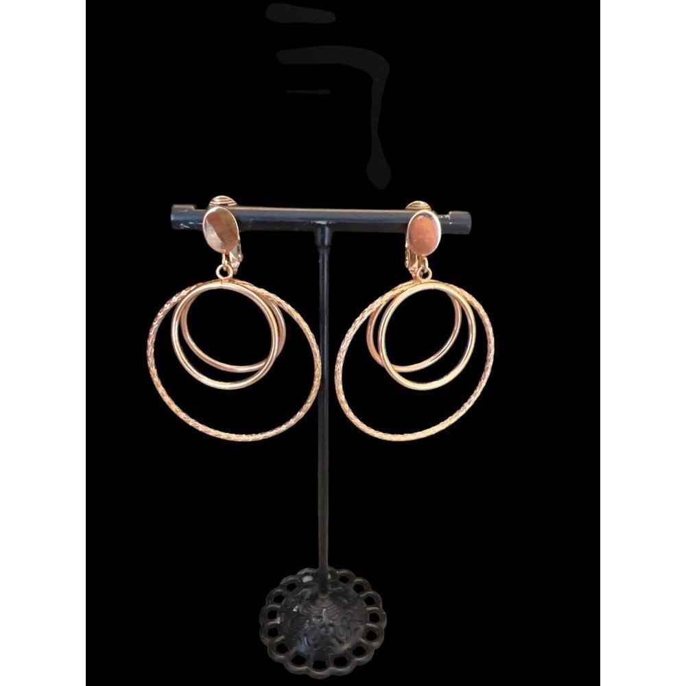 Cool Dangle 3 Hoops Pierced Latch-back Copper Gold Pierced Earrings Raquel